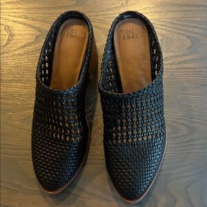 Time and Tru Black Woven Slip-On Mules